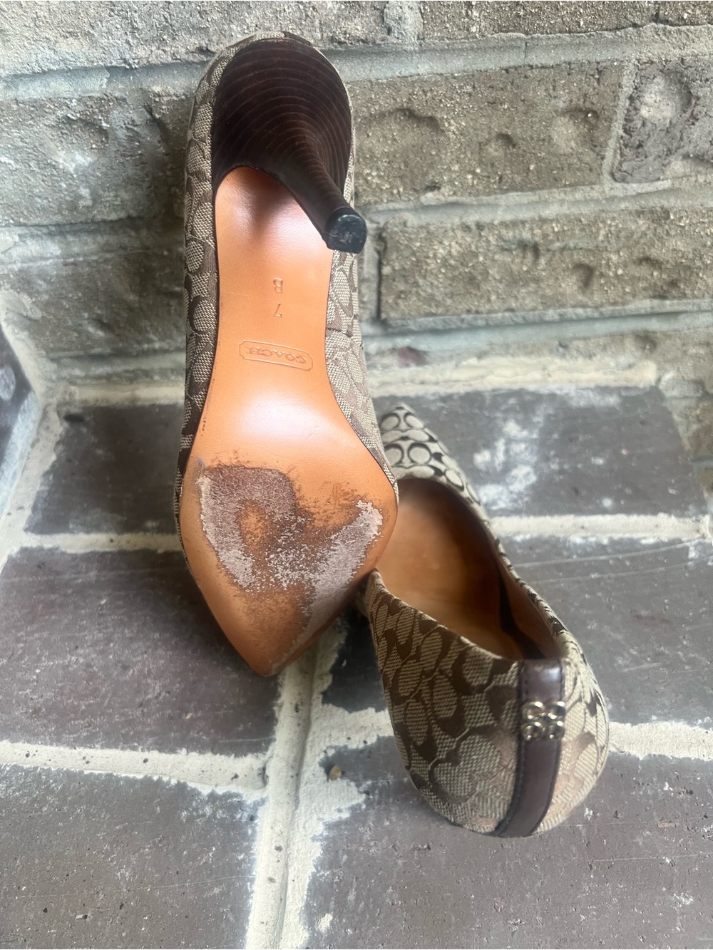 Coach Taupe Signature Monogram Pointed-Toe Heels - Picture 3 of 6